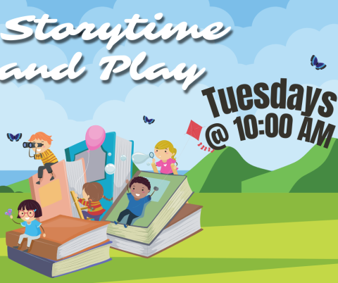 Photo of kids on books using their imagination. Word Storytime and Play Tuesday at 10am.